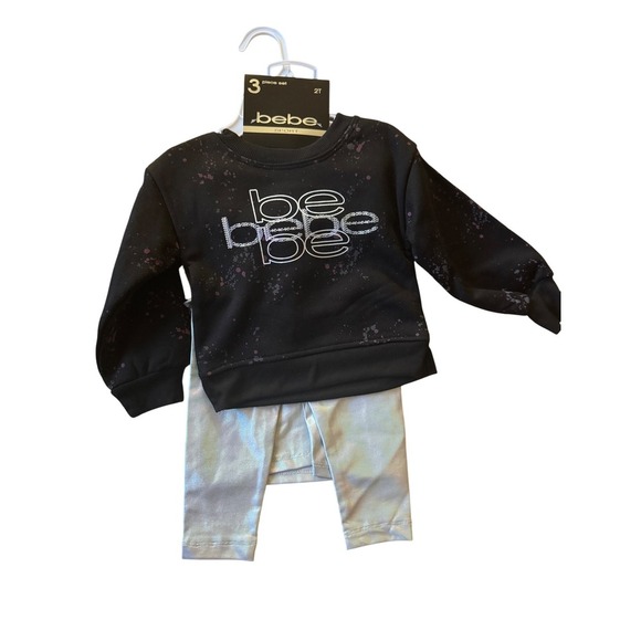 Bebe Sport Other - Bebe Sport Kids 2T Black Iridescent 3 Piece Set Sweatshirt Tank Leggings